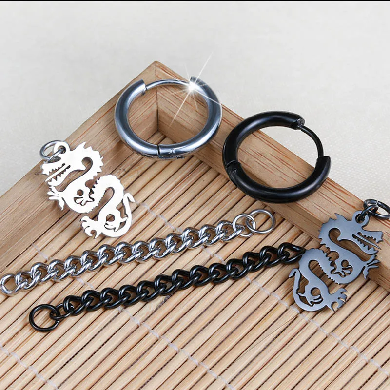 Модные серьги цепочки в виде дракона для мужчин и мальчиков Знак зодиака