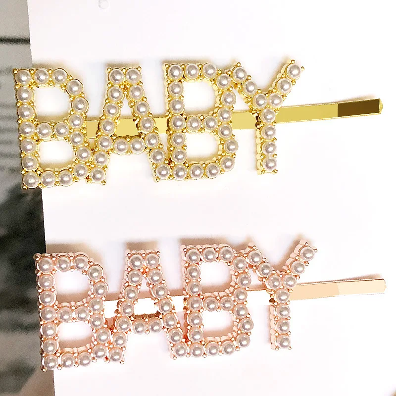 2019 модная заколка для волос с белыми жемчужинами и буквами детская из сплава