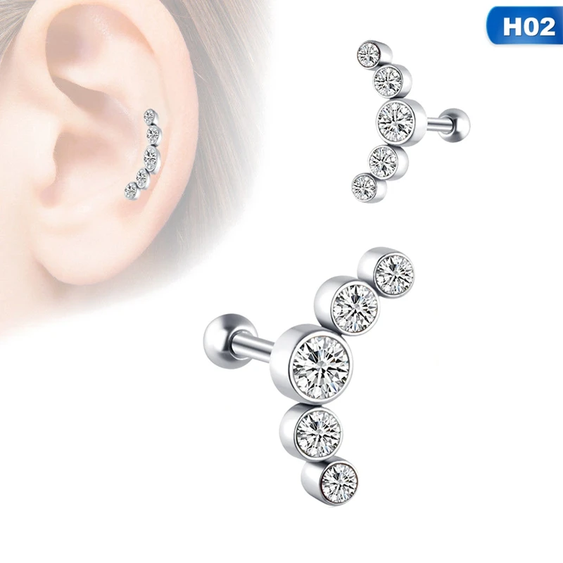 

1PCS Opal Cartilage Helix Tragus Stud Earring Zircon Ear Nail Stainless Steel Ear Bone Stud Bar Piercing Cartilago