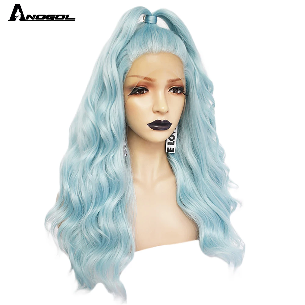 Аногол 24 &quotмятно зеленый длинный волнистый синтетический кружевной передний