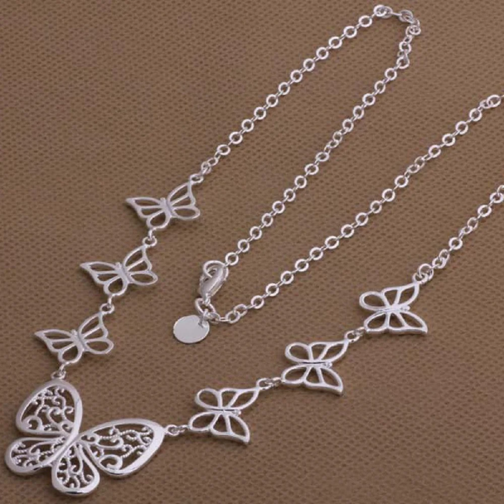 

925 Sterling Silver Seven Butterfly Pendants Necklace For Woman Charm Jewelry Gift Fashion Jewelry