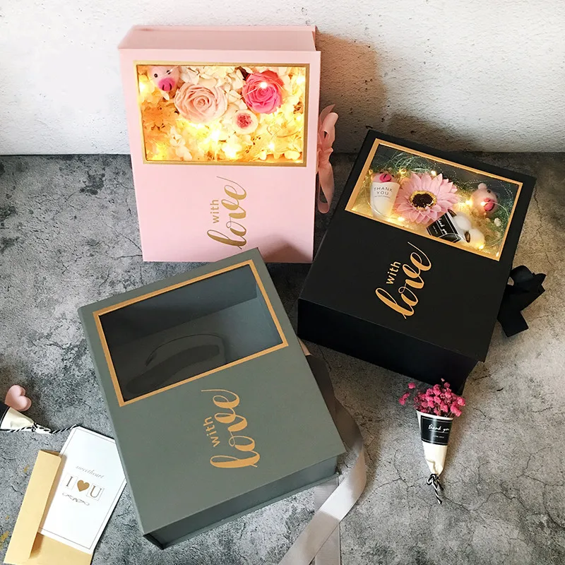 Упаковочная коробка прозрачное открытое окно раскладушка цветок подарок