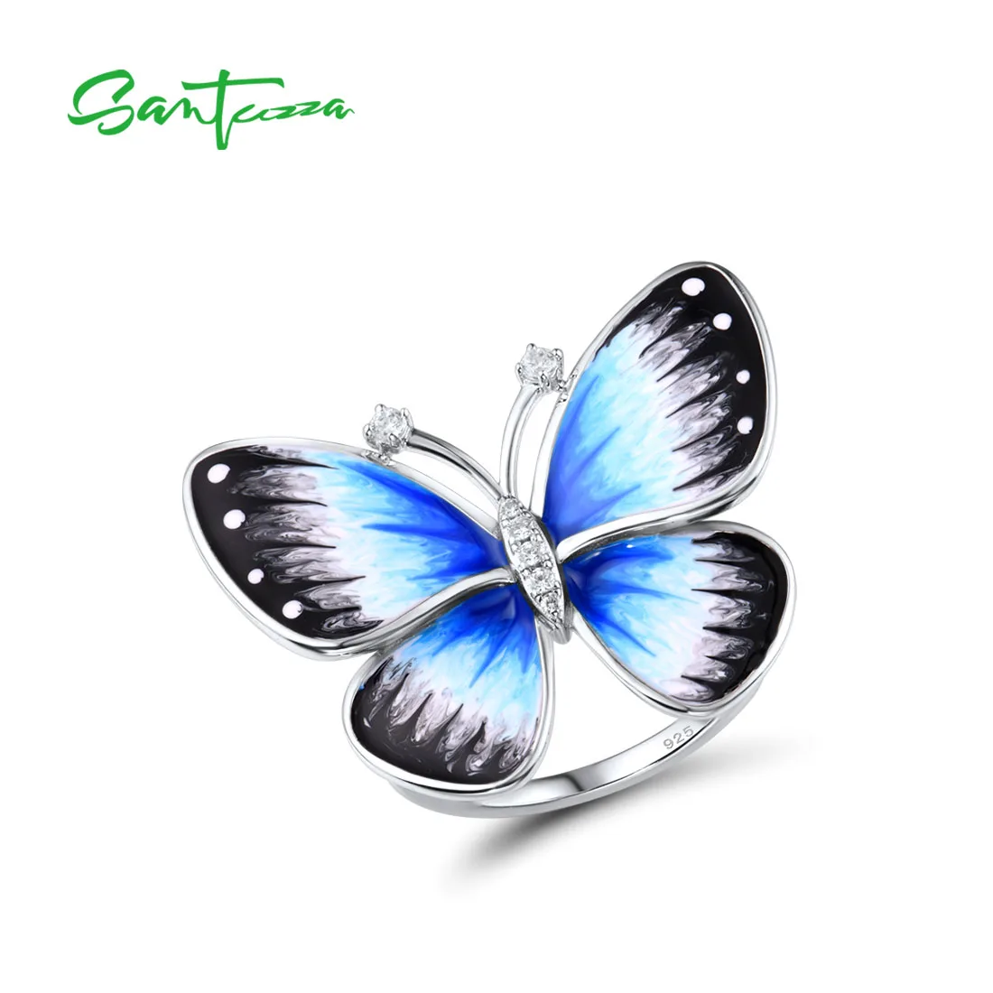 SANTUZZA Genuine 925 Sterling Silver Rings For Women White CZ Black Blue Enamel Butterfly Ring Exquisite Fine Jewelry Handmade
SANTUZZA Genuine 925 Sterling Silver Rings For Women White CZ Black Blue Enamel Butterfly Ring Exquisite Fine Jewelry Handmade