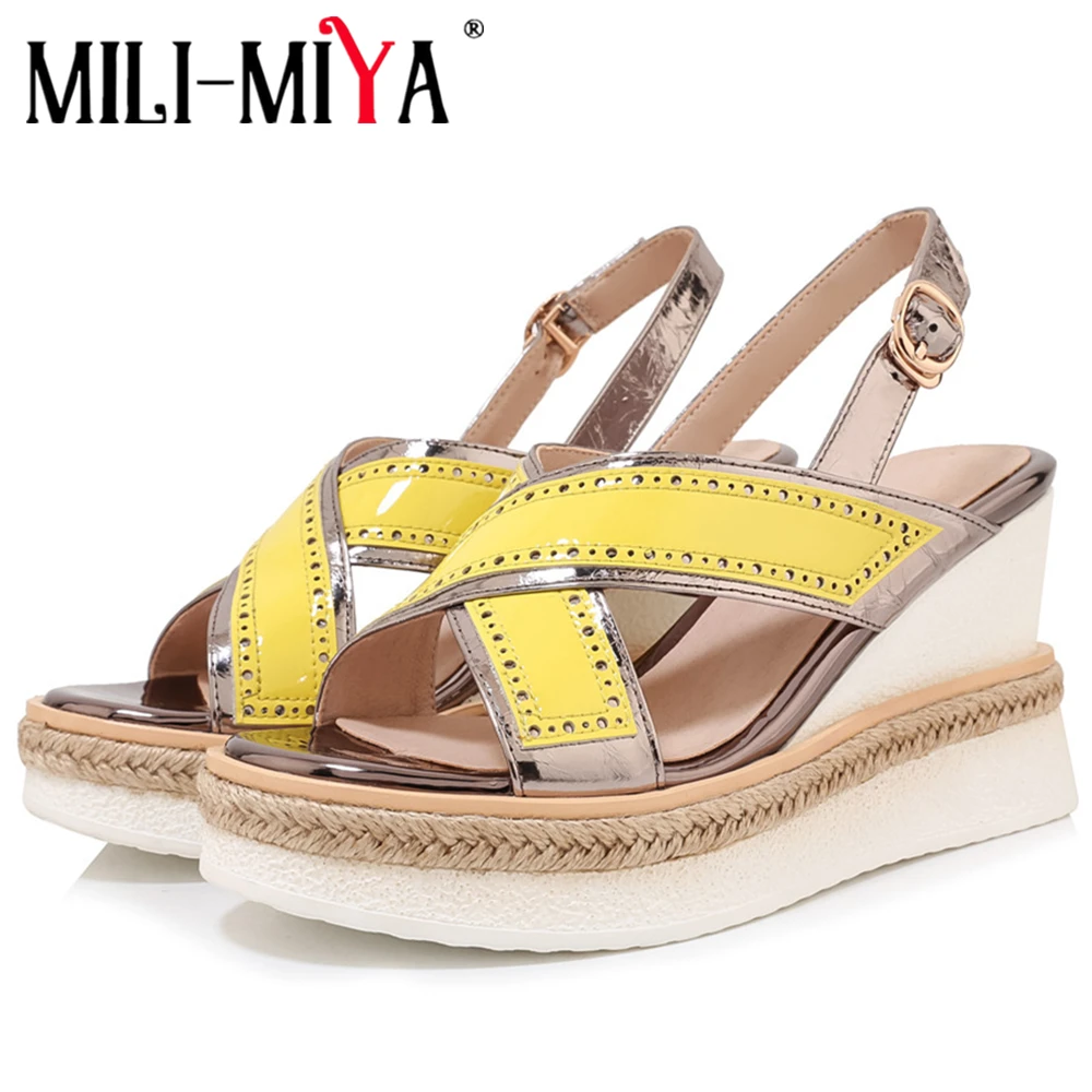 

MILI-MIYA New Arrival Women Cow Leather Sandals Round Toe Wedges Platform Casual Street Summer Shoes Handmade For Ladies