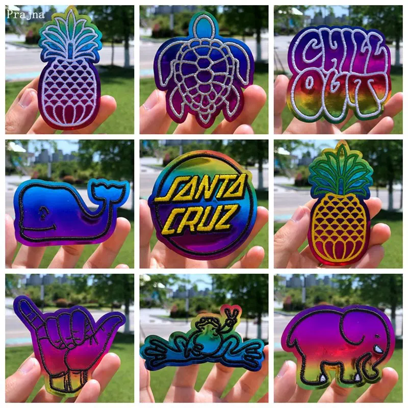

Prajna Colorful Animals Sequined Patches Embroidered Patches For Clothing Cute Elephant Frog Iron On Patches For Clothes Stripe