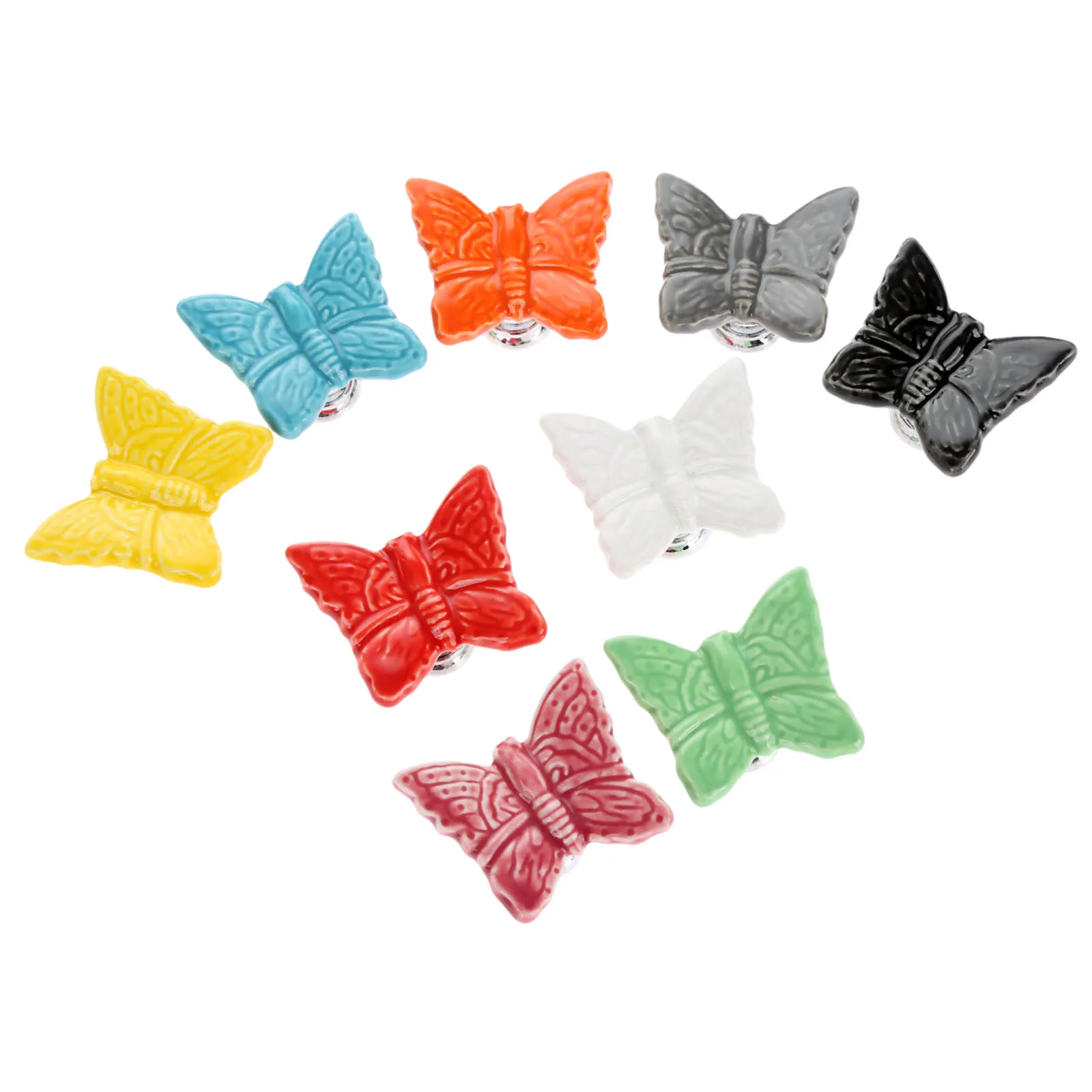 Мультяшная керамическая дверная ручка с бабочкой для шкафа комода красный