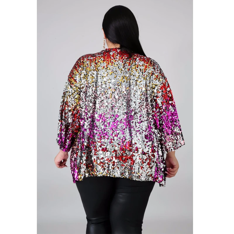 Autumn Coats and Jackets Women V Neck Long Sleeve Sequin Cardigan Casual Jacket Loose Plus Size Wholesale Dropshipping | Женская одежда