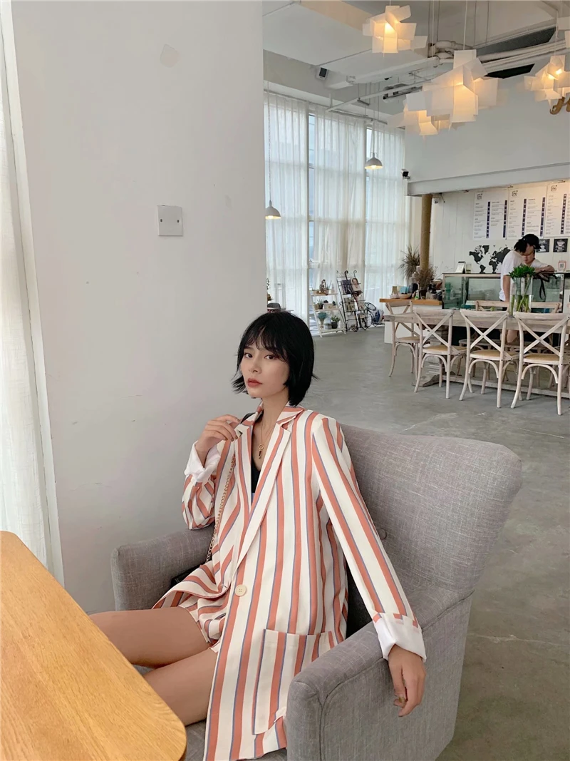 

TMODA705 Za 2021 Spring Women Elegant Striped Blazer Suits Female Business Work Wear Slim Coats Jackets Autumn Casual Outwear