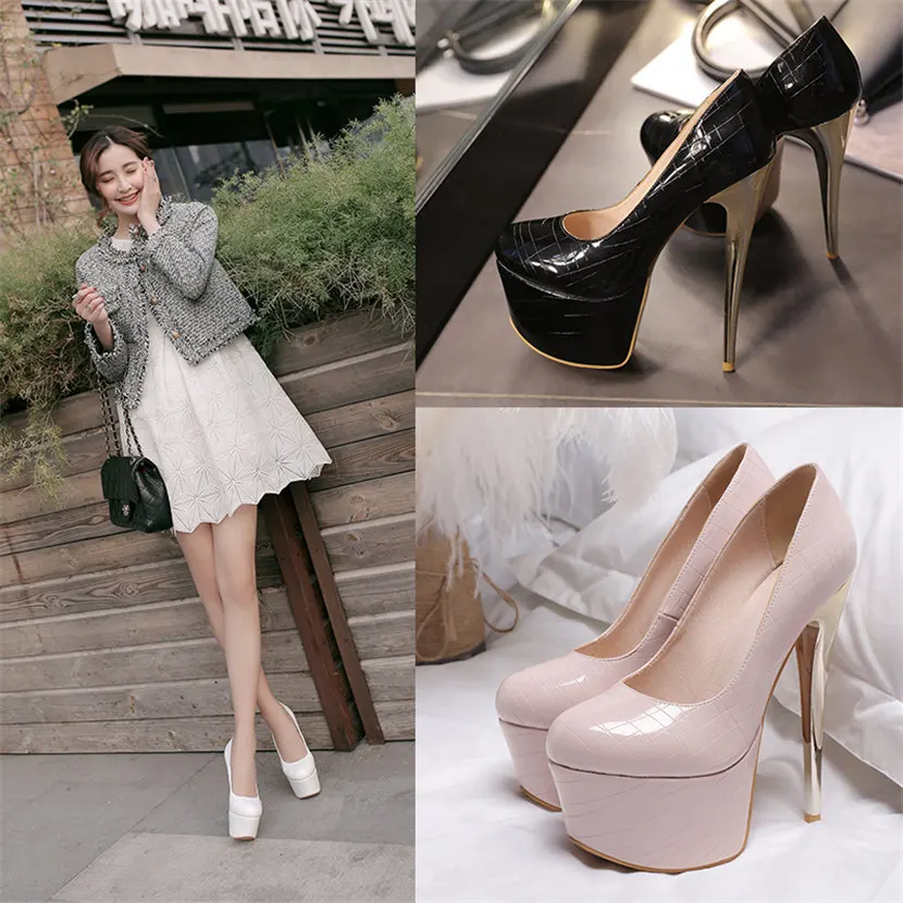 Женские туфли-лодочки из лакированной кожи на высоком каблуке 16 см с круглым