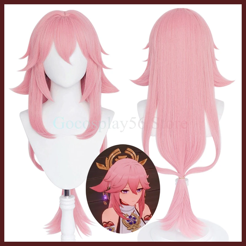 Genshin ударопрочный Косплей Yae Miko Wig Project Celestia Длинный розовый прямой конский хвост