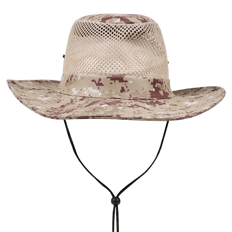 

Wide brim bucket hat camouflage outdoor sunscreen men's wide brim bucket hat polyester breathable mesh quick cut summer