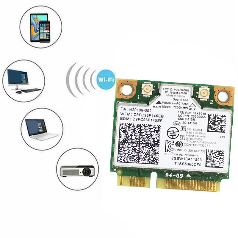 

Wifi Card 7260AC 7260HMW 1200M Dual Band 2.4G 5G Bluetooth 4.0 Mini PCI-E 802.11AC for K4250 K4350 E440 E540 S440 S540