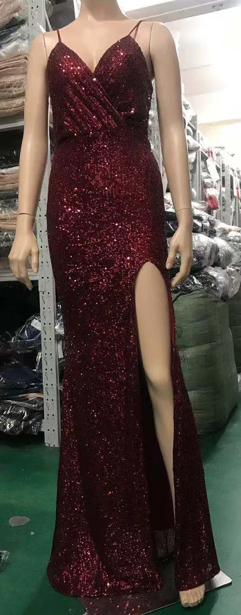Сексуальное вечернее платье, расшитое блестками, Robe De Soiree, с v-образным вырезом, без рукавов, с открытой спиной, длинное платье, с разрезом по бокам, с открытыми плечами, вечерние платья