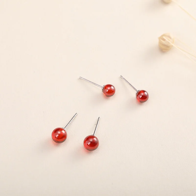 Женские Простые бусины-гранат элегантные серьги-гвоздики из стерлингового