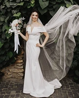 wedding dress mermaid off the shoulder backless satin floor length sweep train simple formal bride gown custom made new