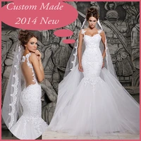 2019 designers white lace and see through mermaid wedding dresses with removable train bridal dresses tulle mh 101