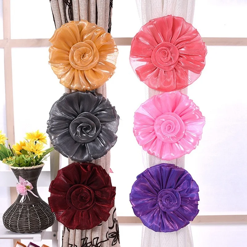 

1 Pair Clip-on Home living Room Bed Room Rose Flower Curtain Tie Backs Tieback Holder Voile Drape Panel Decorative