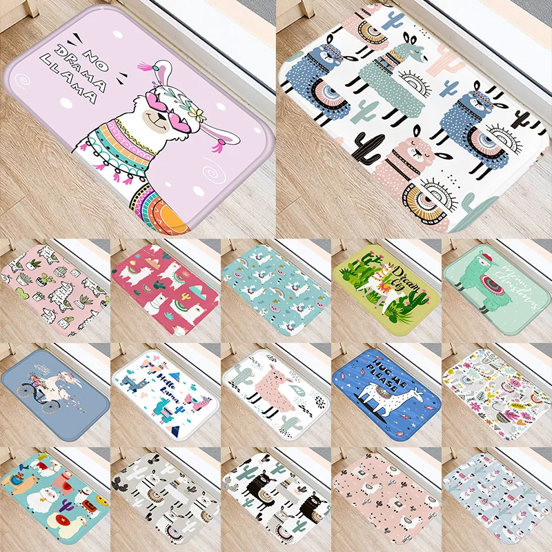 

Alpaca llama Pattern 40*60cm Kitchen Entrance Door Mat Coral Velvet Carpet Doormat Colorful Indoor Floor Mats Anti-Slip Rug
