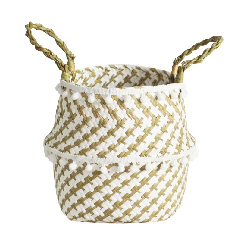 K Handmade Bamboo Storage Baskets Nordic Foldable Laundry Straw Wicker Rattan Seagrass Belly Garden Flower Pot Planter Basket - Цвет: K