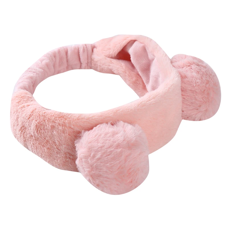 Повязка на голову женская эластичная лента для волос с помпоном в виде медвежьих