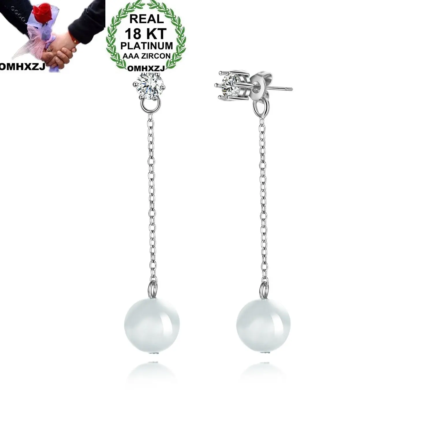 

Серьги-гвоздики OMHXZJ EA244 из белого золота с фианитом, 18 карат