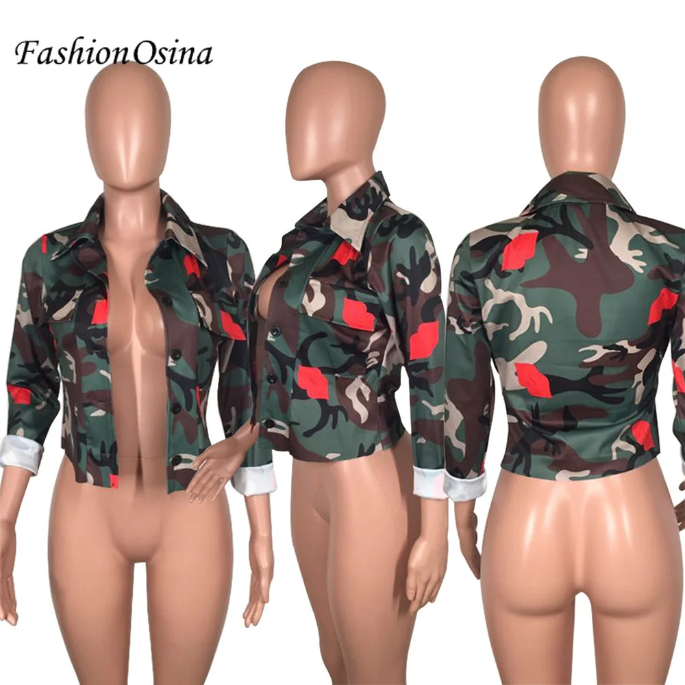 

Camouflage Bomber Jacket Women Spring Autumn 2021 Streetwear Fashion Single-breasted Long Sleeve Outerwear Cropped Jacket Top