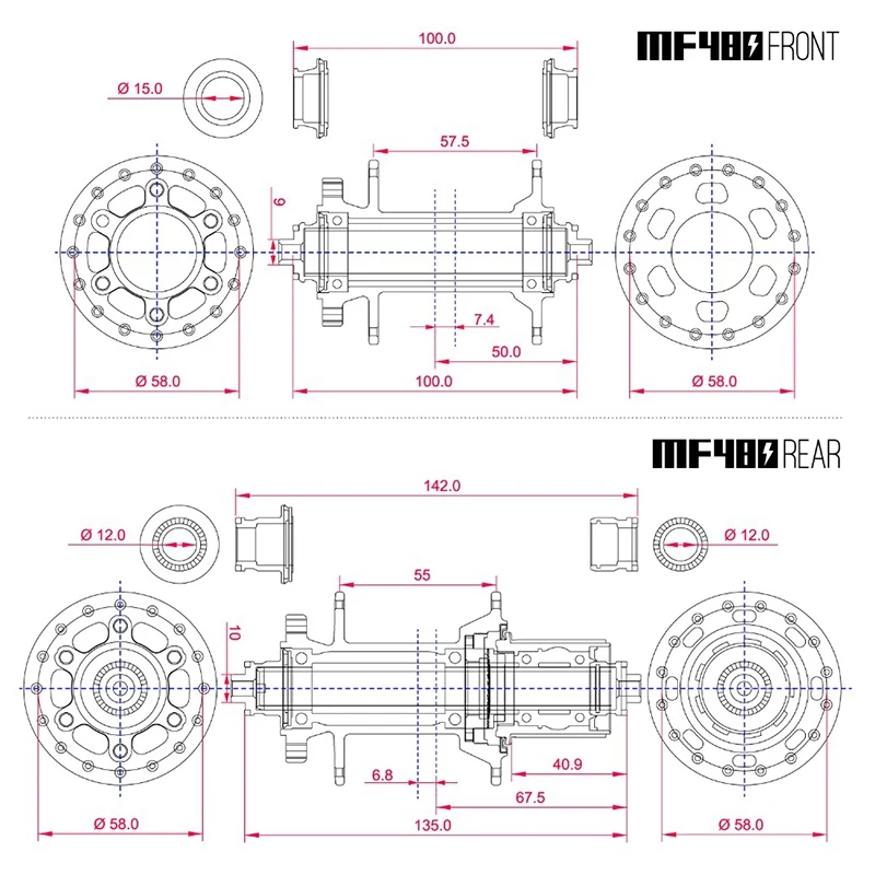 Набор ступиц KOOZER MF480 2/4 подшипники 24 т трещотка 32 отверстия быстроразъемный через