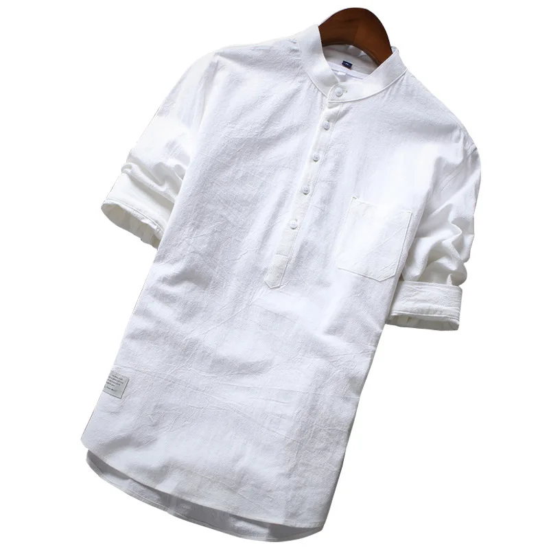

Hot Sale 2021 Summer New Thin Section Mid-sleeve Linen Shirt Men's National Tide Youth Casual Solid Color Shirt Men's Clothing
