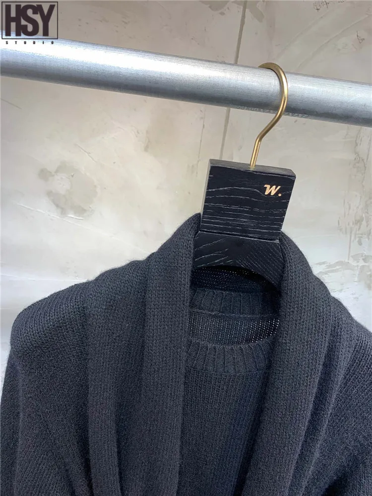 2019 Autumn Winter New Women Long Sleeve O-neck Scarf Decoration Black Loose Sweater Knit Dress | Женская одежда