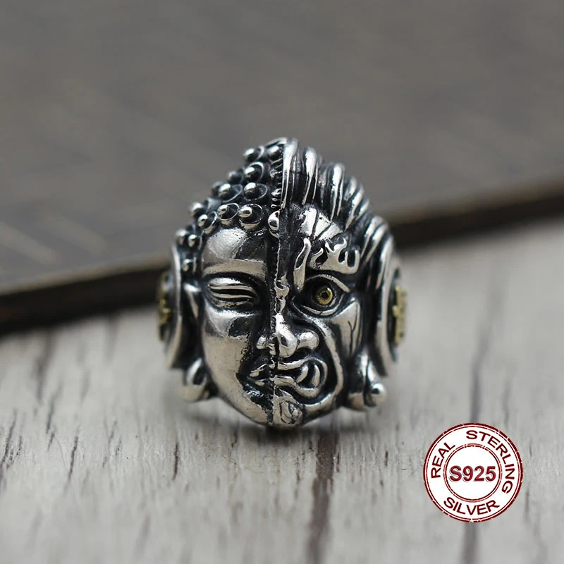 

S925 sterling silver men's ring Personality classic retro style Buddha magic domineering jewelry Send lover's gift