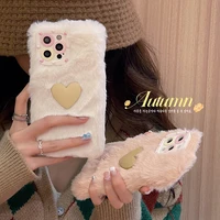hairy cute love heart phone case for iphone 12 pro max 11 pro max xs max xr es2 7 8 plus soft plush phone back cover cases bag