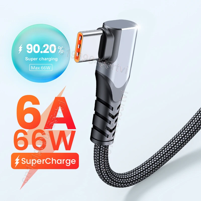 90 Degree USB Type C Fast Charging Cable 6A 66W For Huawei Mate40 Pro 5A Charger Data Cord for Xiaomi Samsung 1/2/3M | Мобильные