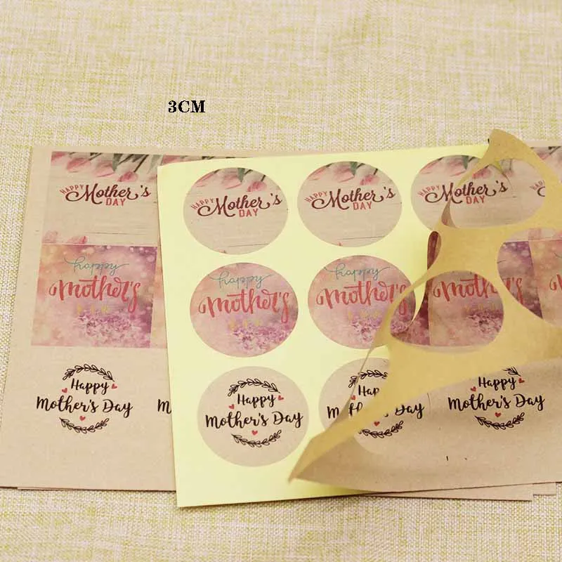 

200pc Flower design 3cm Happy monther's day sticker label round shape self adhesive Happy birthday gifts tag labels