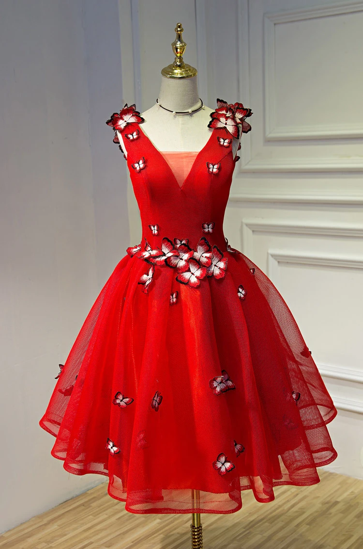 

BacklakeGirls 2021 New Arrival 3D Flower Sexy Prom Dress Elegant Short V Neck Appliques Graduation Party Gowns Banquet Sukienka