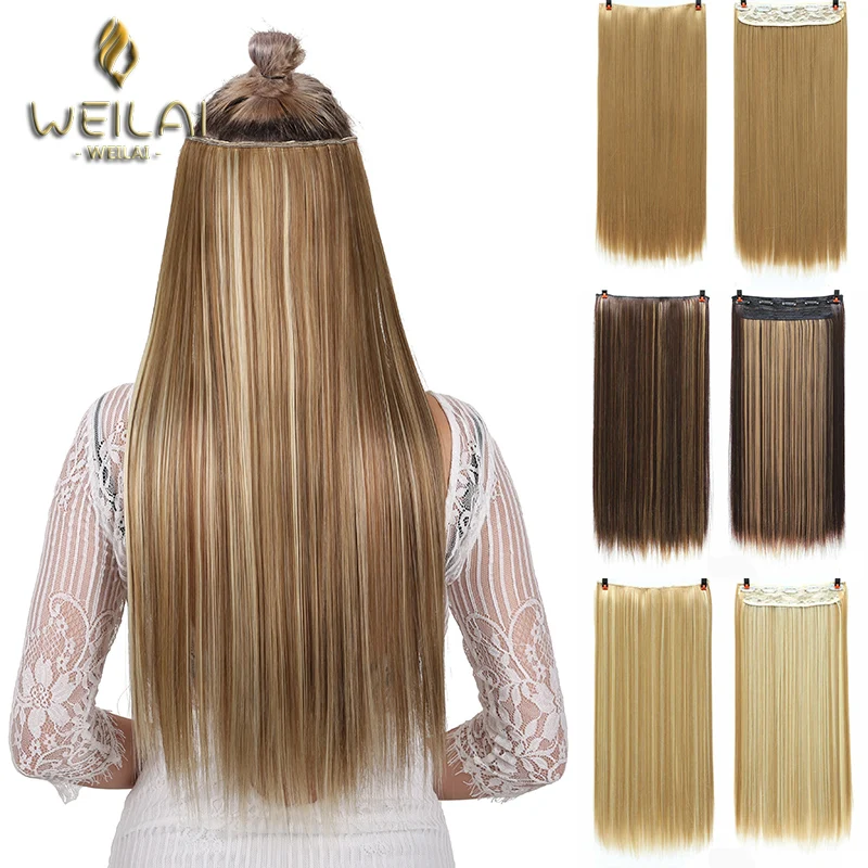 WEILAI 5 Clips Synthetic Hair Long Straight Clip In Hair Extensions False Hair Black Brown Golden Hair Pieces for Women