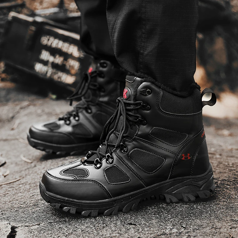 New Winter Plush Mens Hiking Boots Waterproof Mountaineering Boots Men Warm Tactical Sneakers Men's Military Boots Big Size 46
