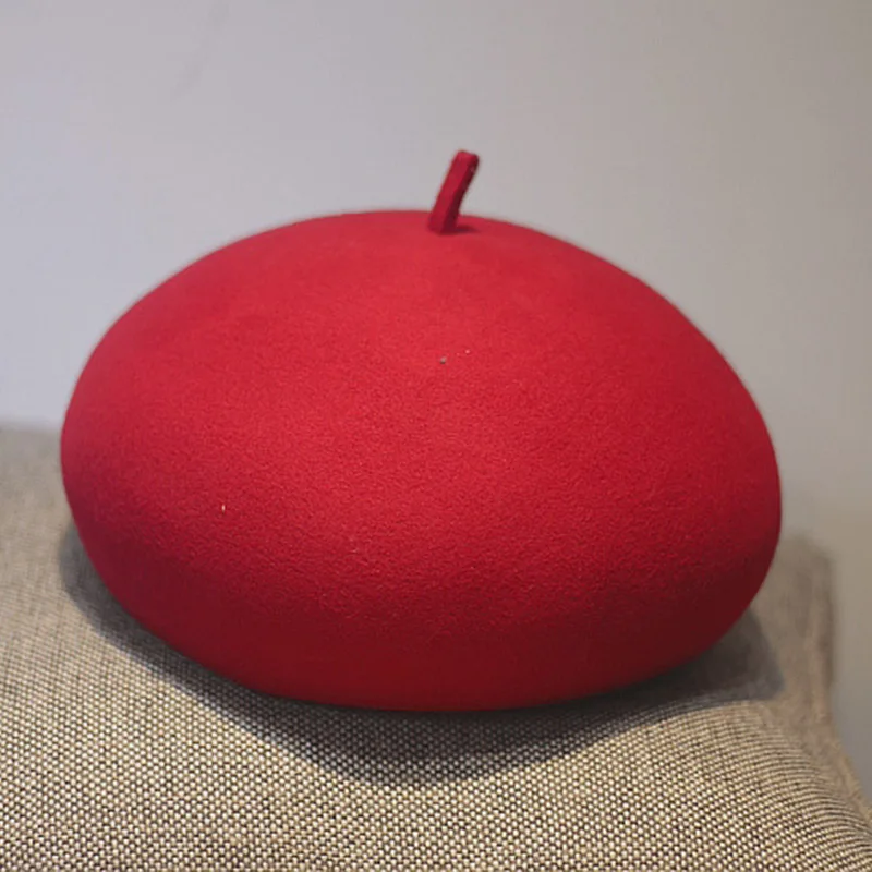 

100% Wool Felt Winter Beret Solid Warmer Women Beanies Cap Classical French Style Beret Femme Beanies Cap Ladies Fascinator Hat