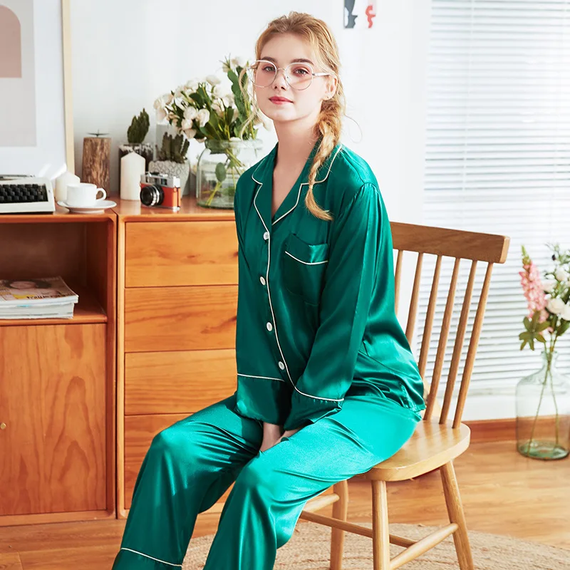 Зеленая летняя шелковистая Пижама для сна женский топ на бретелях Брюки Костюм