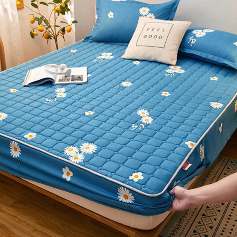 

1 Pc Fitted Sheet with Cotton Clip Bed Protective Cover Home Bedspread King Queen Size Antiskid Bed Cover Mattress Protector