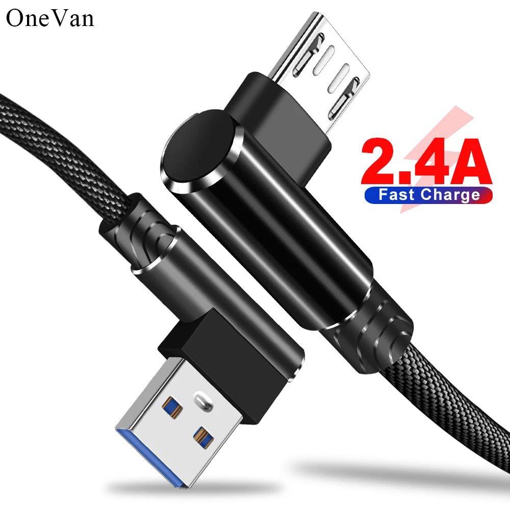 OneVan Быстрая зарядка Usb кабель локоть двойной 2.4A Micro TypeC шнур 90 градусов нейлоновая