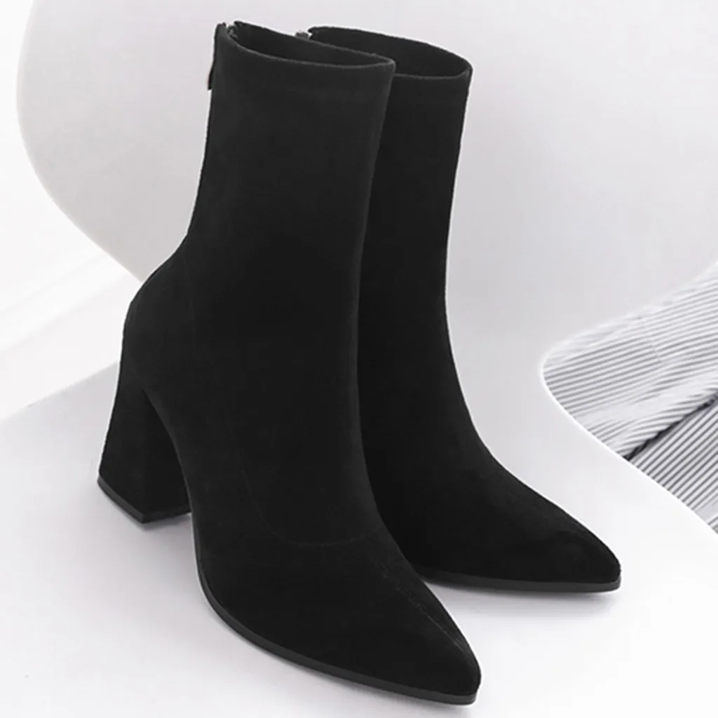 YOUYEDIAN/Новые модные зимние ботинки женские однотонные на молнии с острым носком