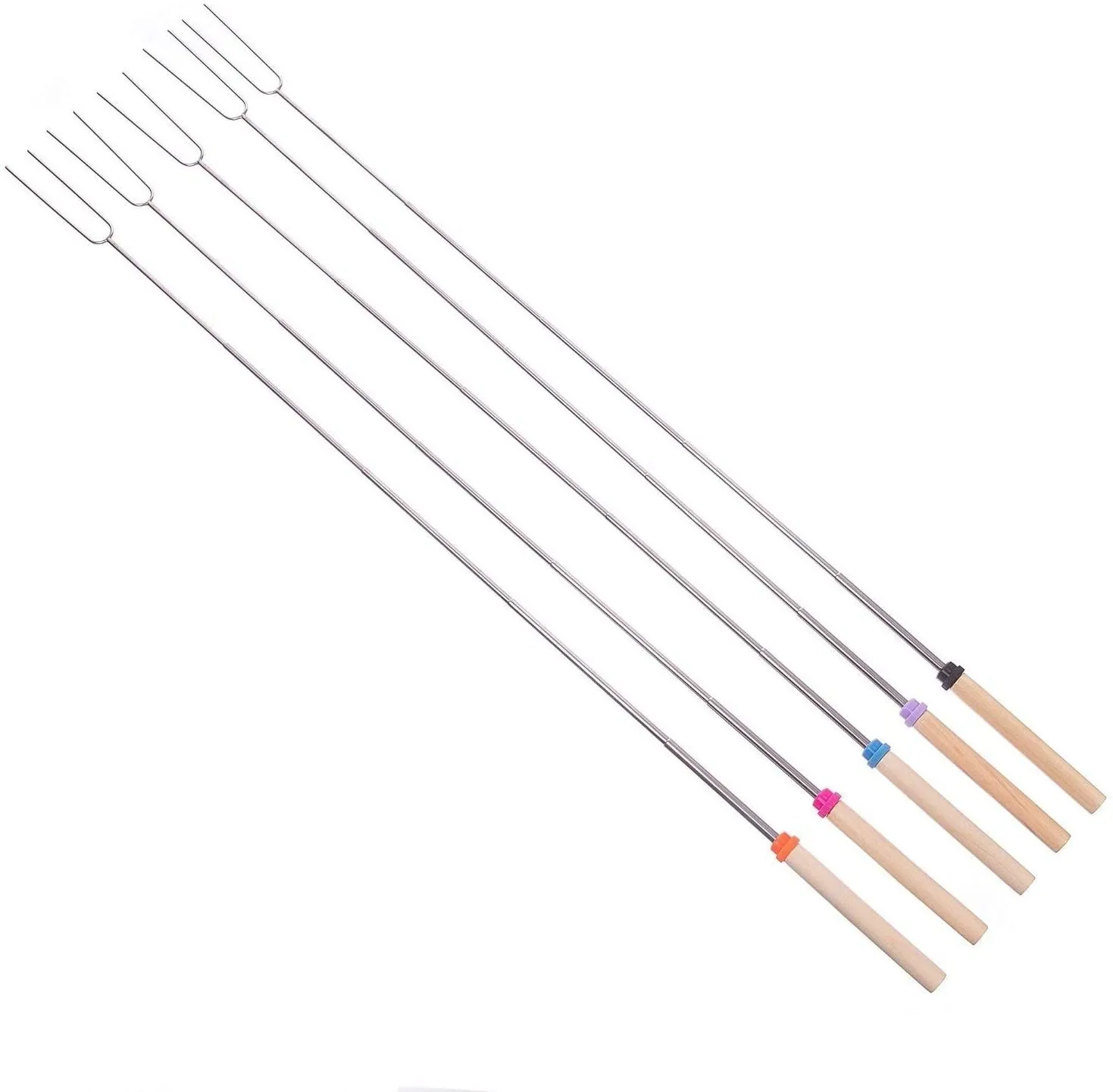 Stainless Steel Barbecue Fork Useful Wooden Handle BBQ Marshmallow Roasting Stick Extending Roaster Telescoping Tool #30 |