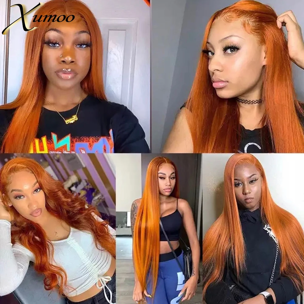 XUMOO Bone Straight Ginger Orange Colorful Lace Front Wigs Natural Hairline Raw Virgin Brazilian Human Hair With Baby Hair