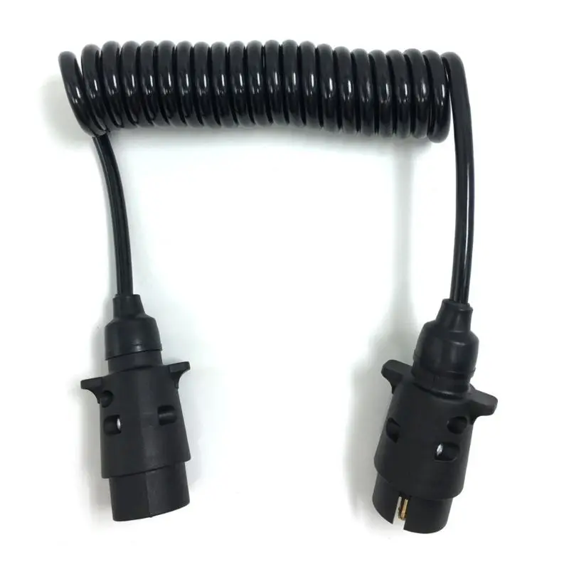 

7 Pin Plastic Trailer Plug X2 w/curly extension Cable 1.5M Male to Male 12V Trailer Lighting Board Caravan L41C