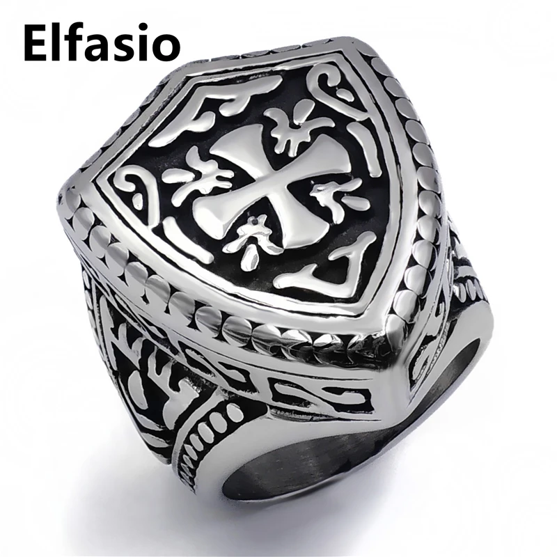 Для Мужчин's для мальчиков серебряные щит воина крест кольцо из нержавеющей