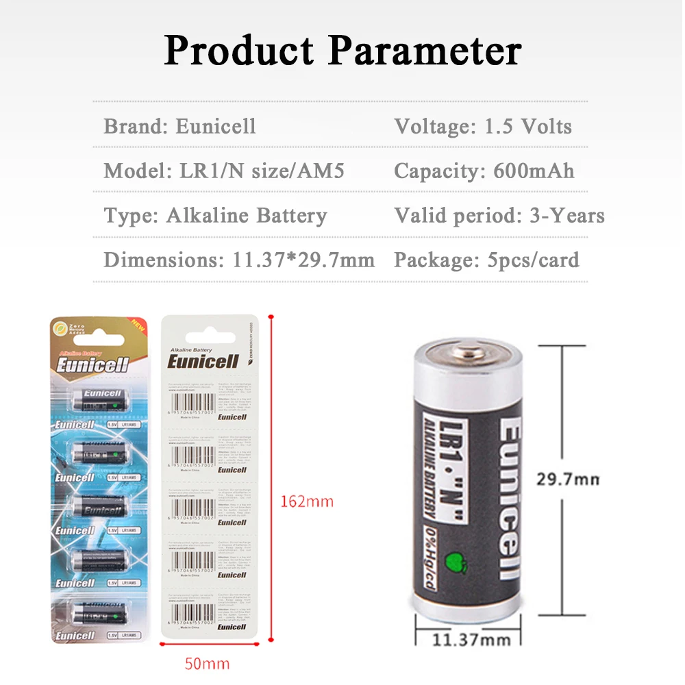 Eunicell 5 шт. 1 V LR1 N размер Батарея E90 AM5 MN9100 910A для Bluetooth сигнализация игроков Мощность