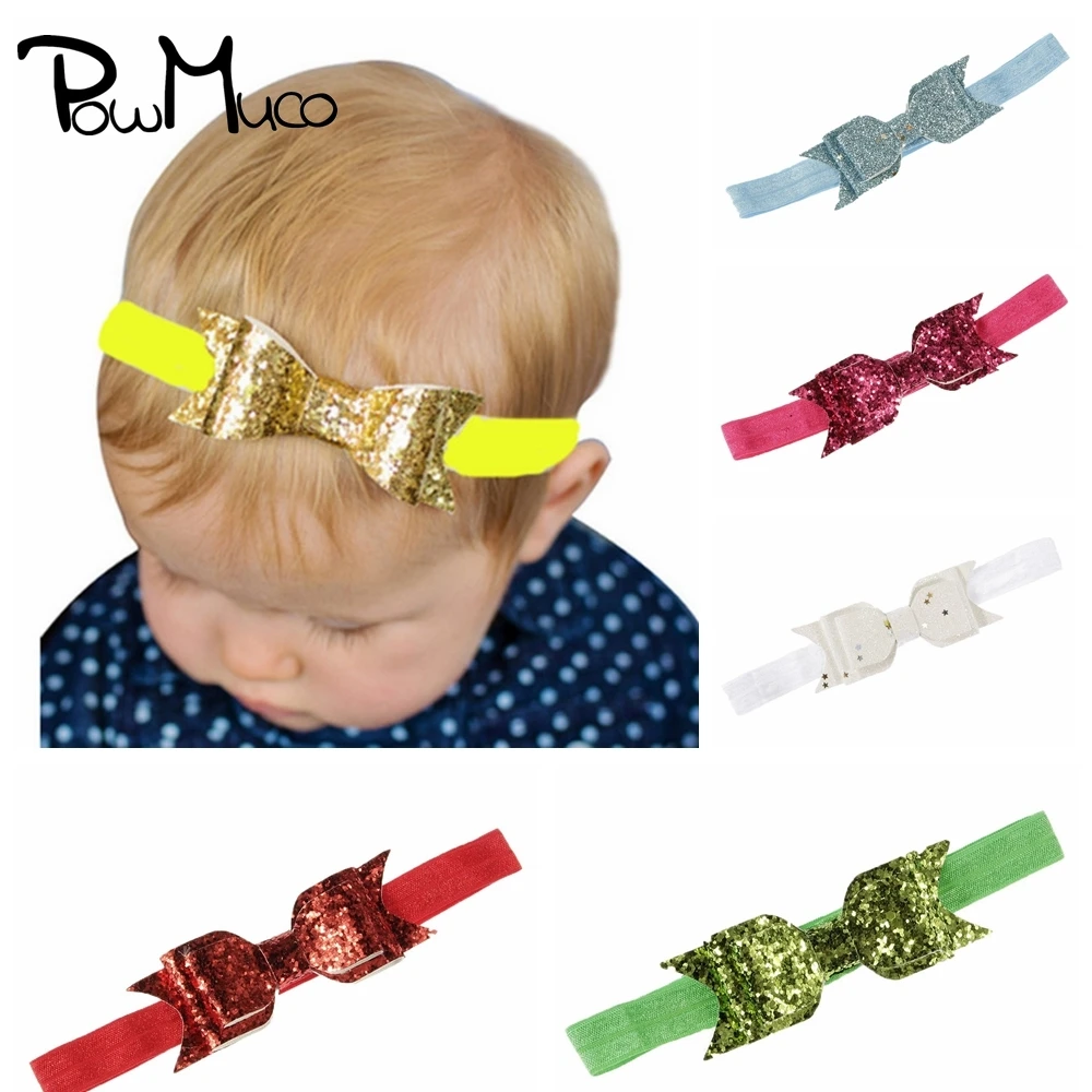 

Powmuco Three Layer Glitter Sequins Bowknot Toddler Headband Handmade Dovetail Bows Elastic Hairband Infant Headwear Photo Props