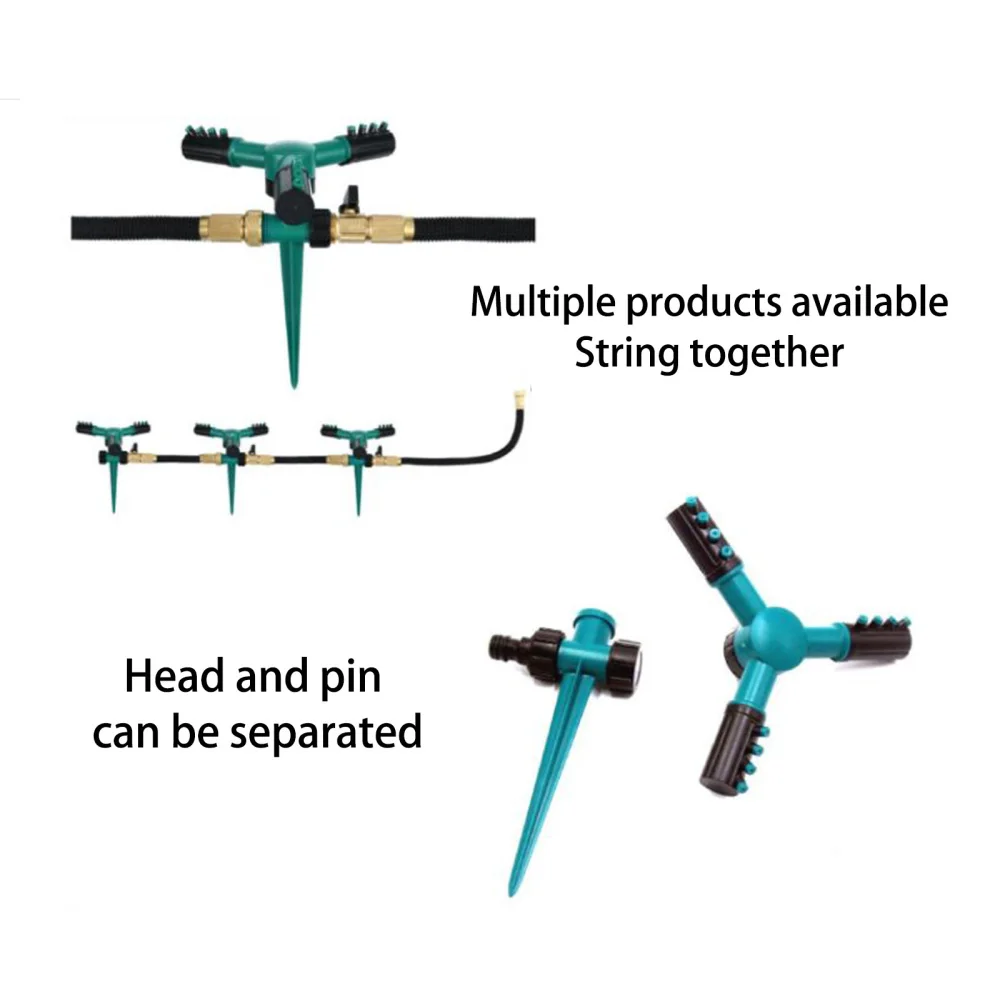 

Watering Sprinklers 360 Degree Adjustable Design For Yard Garden Irrigation Tools 3 Nozzles Rotating