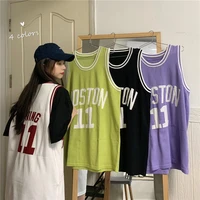 summer harajuku sleeveless t shirt student basketball causal print letter loose sports ball suit female long t shirt women