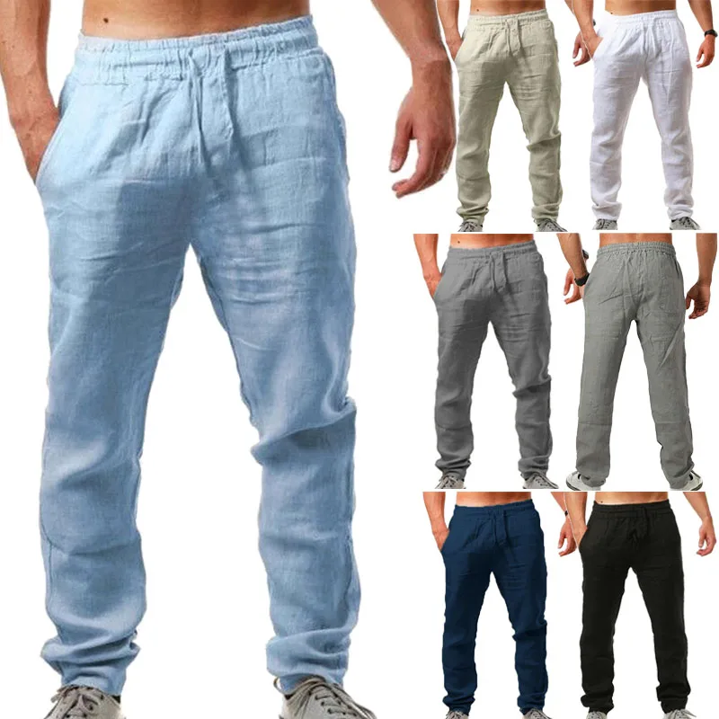 

2020 Spring Summer Trousers Men Casual Solid Streetwear Men Pants Cotton Linen Thin Breathable Joggers Men Hip Hop Sweatpants